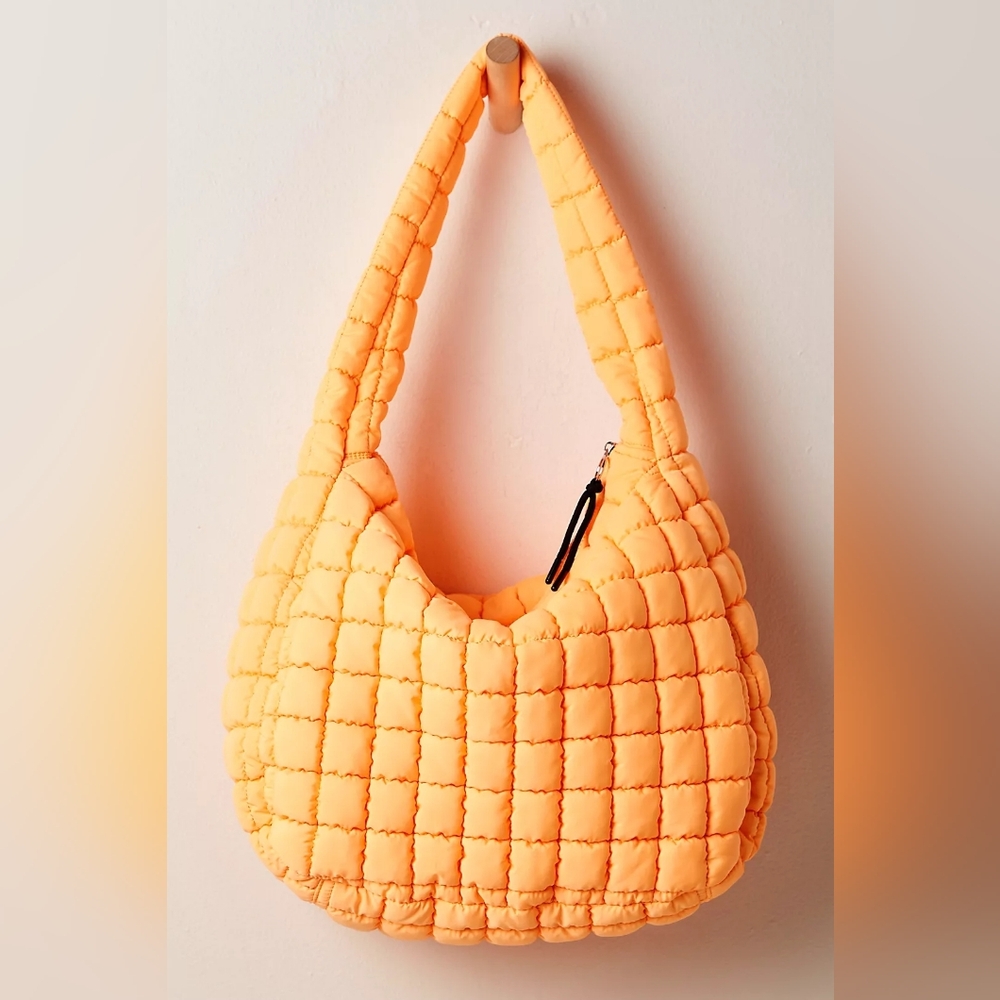 Free People Quilted Puffer Hobo Bag in Bright Orange